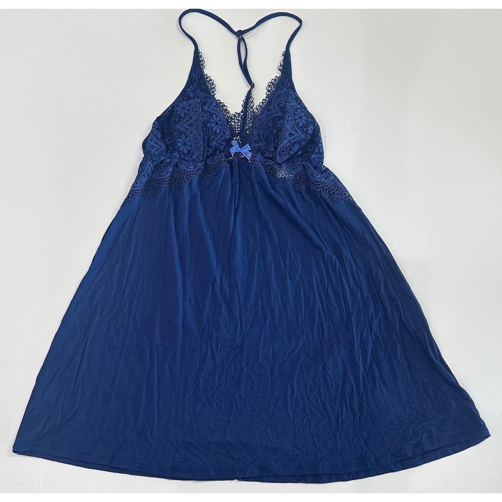 Victoria's Secret Navy Blue Lace Babydoll Chemise Nightgown NWT Medium